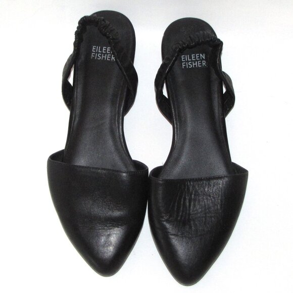Eileen Fisher Black Leather D’Orsay Flats Size 7 1/2 - Picture 1 of 4